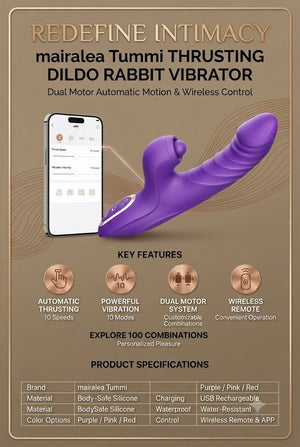 Toendi Thrusting Dildo Rabbit Vibrator - G-Spot Clitoral Vibrator with 10 Modes & Licking Function - Mairalea