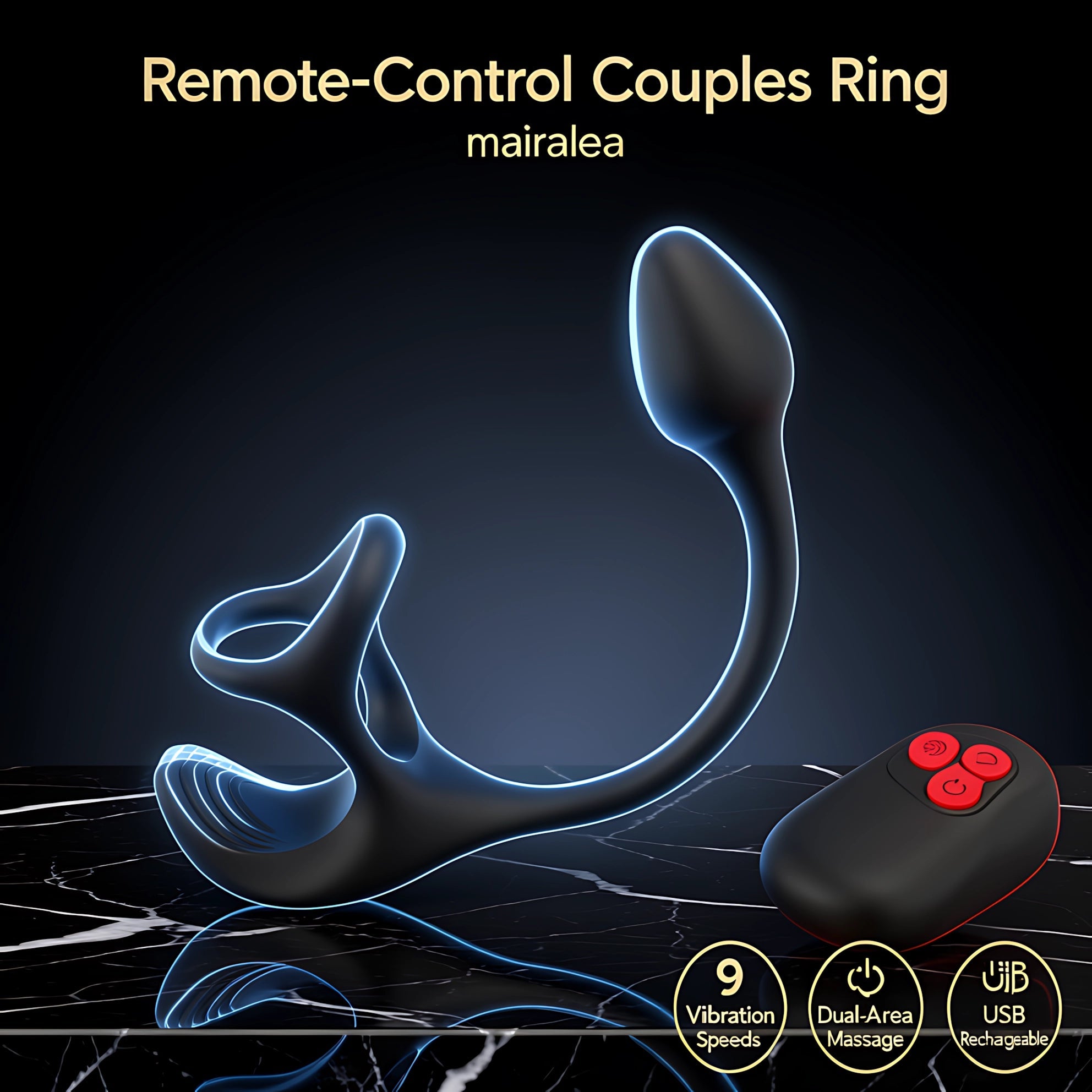 Tracy's Dog Vibrating Cock Ring - 9-Speed Prostate Massager & P-Spot Stimulator for Men & Couples - Mairalea