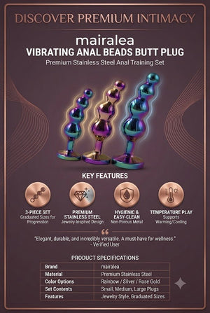 Vibrating Anal Beads Butt Plug / Prostate Massager / 10 Modes / Rechargeable / Silicone - Mairalea