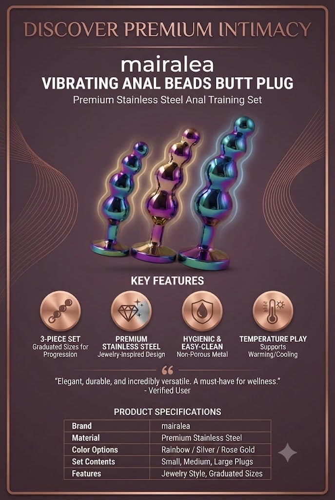 Vibrating Anal Beads Butt Plug / Prostate Massager / 10 Modes / Rechargeable / Silicone - Mairalea