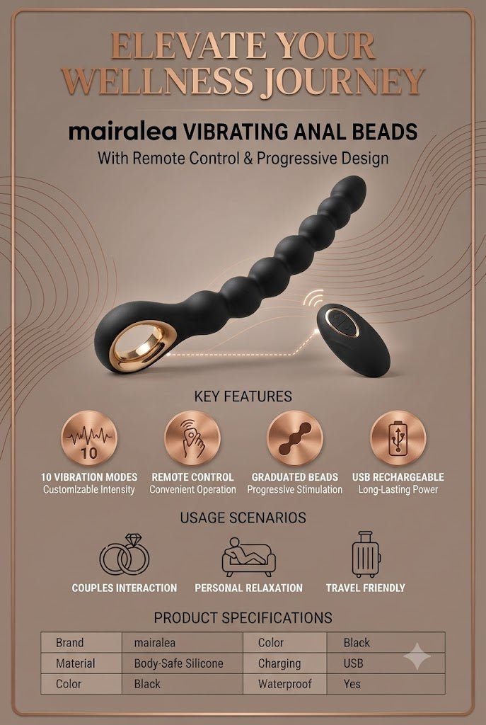 Vibrating Anal Beads Butt Plug | Rechargeable 10 Modes Prostate Massager Silicone Toy - Mairalea