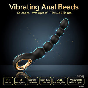 Vibrating Anal Beads Butt Plug | Rechargeable 10 Modes Prostate Massager Silicone Toy - Mairalea