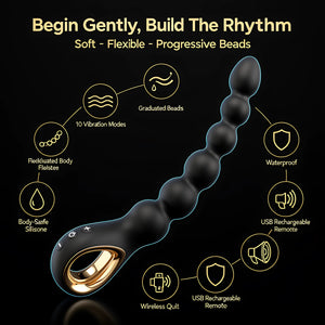 Vibrating Anal Beads Butt Plug | Rechargeable 10 Modes Prostate Massager Silicone Toy - Mairalea