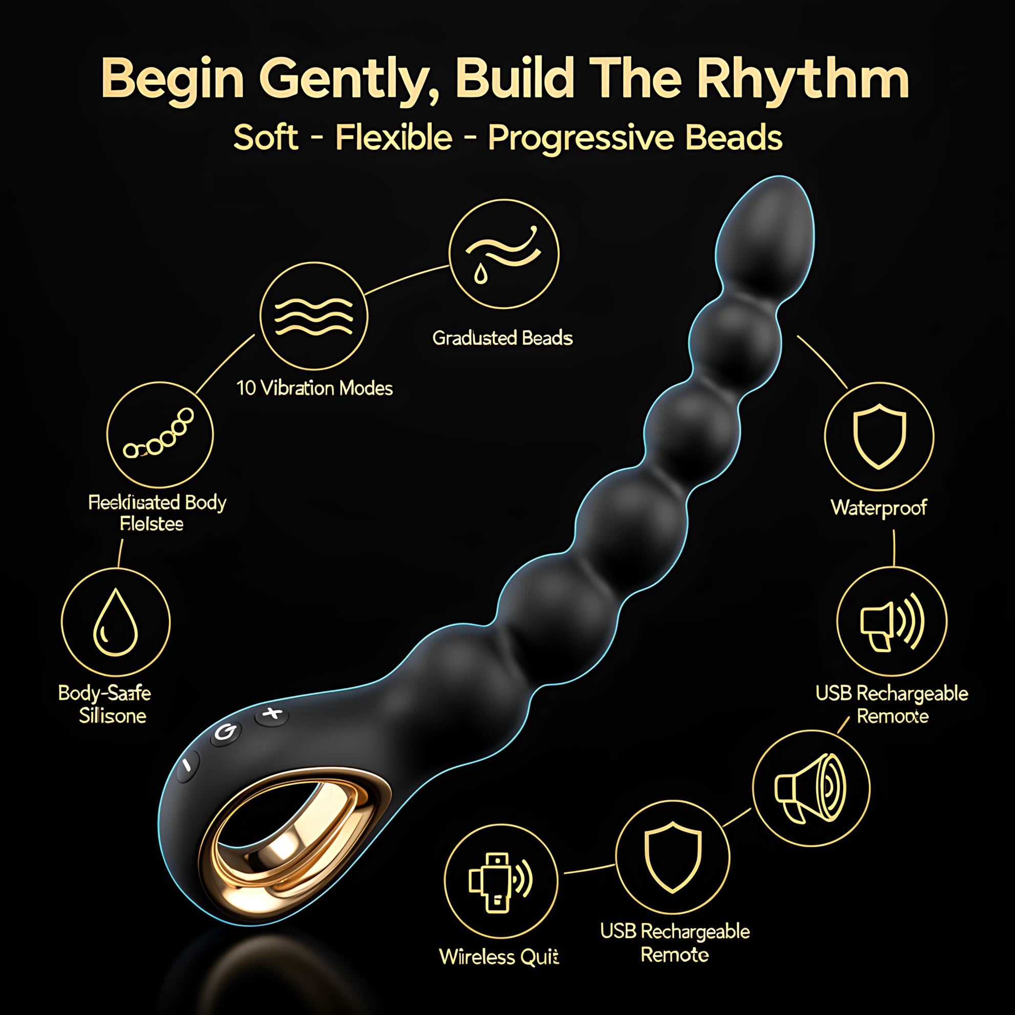 Vibrating Anal Beads Butt Plug | Rechargeable 10 Modes Prostate Massager Silicone Toy - Mairalea