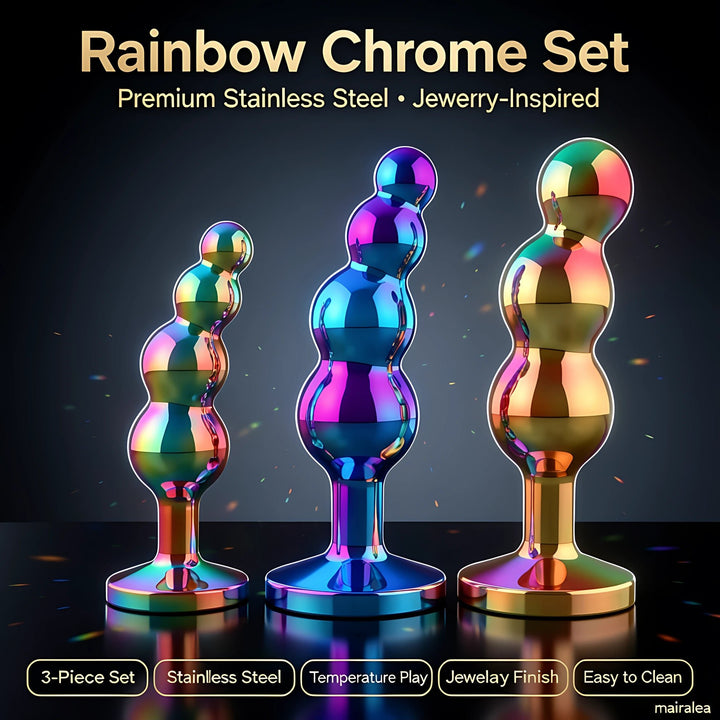 Vibrating Anal Plug – 3-Piece Stainless Steel Anal Beads Training Set - Mairalea