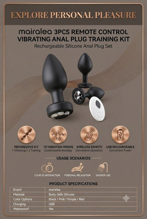 Vibrating Anal Plug with Remote Control | Silicone Butt Plug 10 Modes Prostate Massager - Mairalea