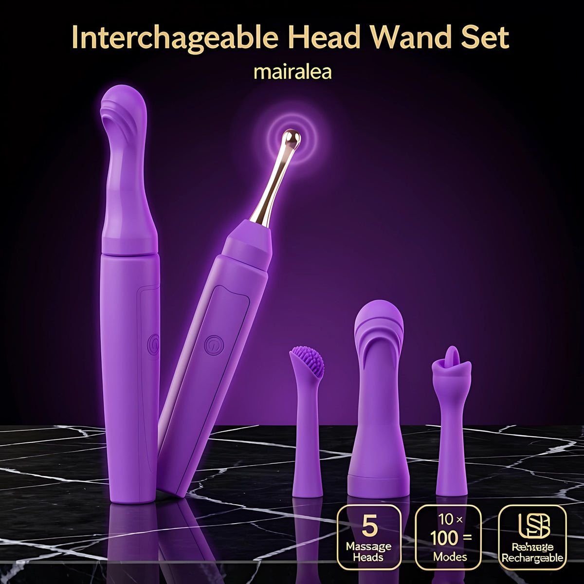 Vibrator Wand with 100 Custom Modes & Replaceable Massage Heads - Mairalea